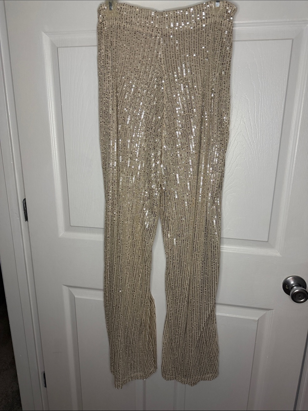 SHEIN Champagne Sequin Wide-Leg Pants
